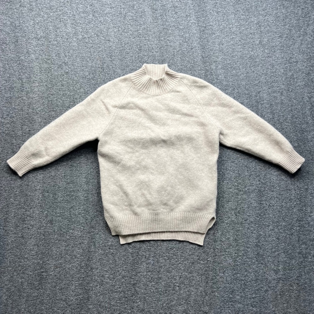 Cashmere Sweater Womens Beige Unbranded Mock Neck Raglan High Low Hem